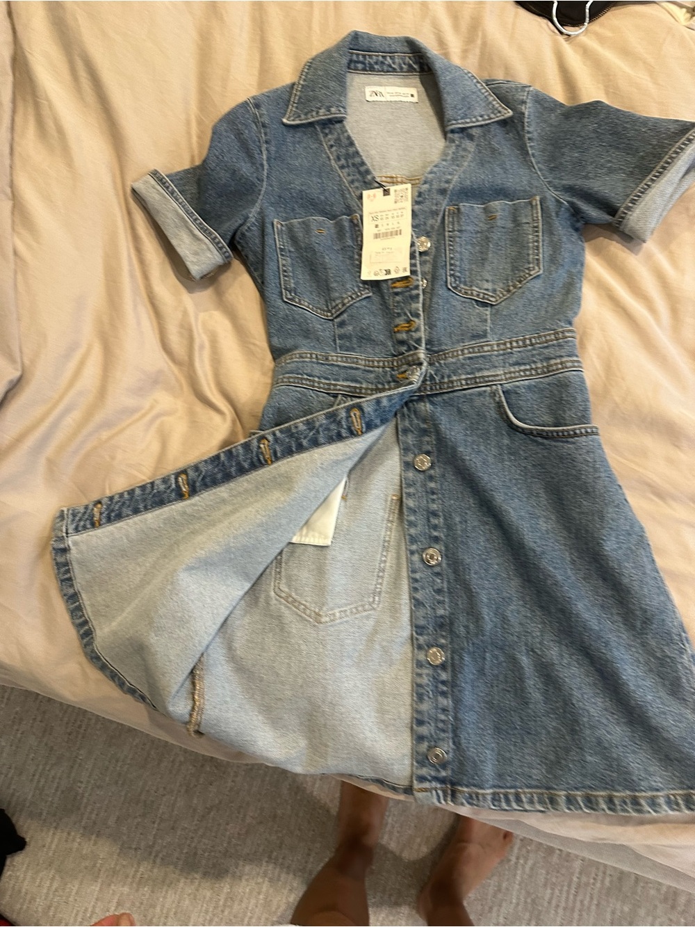 Zara Blue Denim Button-Front Mini Dress - Picture 5 of 10